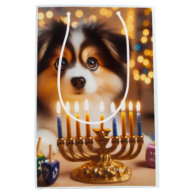 Hanukkah Puppy Medium Gift Bag (Front)