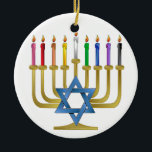 Hanukkah Rainbow Candles Gold Menorah Ceramic Ornament<br><div class="desc">You are viewing The Lee Hiller Designs Collection of Home and Office Decor,  Apparel,  Gifts and Collectibles. The Designs include Lee Hiller Photography and Mixed Media Digital Art Collection. You can view her Nature photography at http://HikeOurPlanet.com/ and follow her hiking blog within Hot Springs National Park.</div>