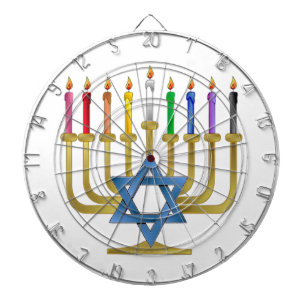 Hanukkah Rainbow Candles Gold Menorah Dartboard