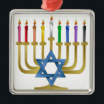 Hanukkah Rainbow Candles Gold Menorah Metal Ornament<br><div class="desc">You are viewing The Lee Hiller Designs Collection of Home and Office Decor,  Apparel,  Gifts and Collectibles. The Designs include Lee Hiller Photography and Mixed Media Digital Art Collection. You can view her Nature photography at http://HikeOurPlanet.com/ and follow her hiking blog within Hot Springs National Park.</div>