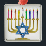 Hanukkah Rainbow Candles Gold Menorah Metal Ornament<br><div class="desc">You are viewing The Lee Hiller Designs Collection of Home and Office Decor, Apparel, Gifts and Collectibles. The Designs include Lee Hiller Photography and Mixed Media Digital Art Collection. You can view her Nature photography at http://HikeOurPlanet.com/ and follow her hiking blog within Hot Springs National Park.</div>