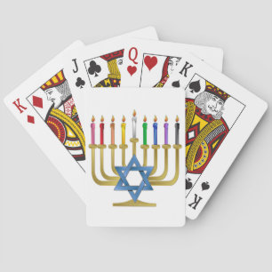 Hanukkah Rainbow Candles Gold Menorah Playing Cards