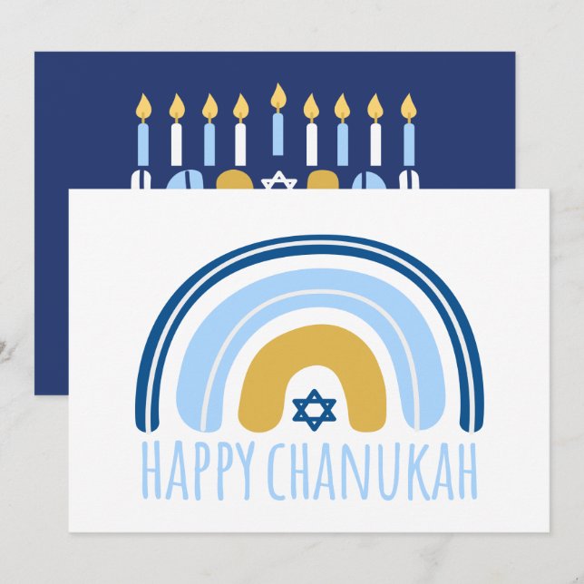 HANUKKAH Rainbow Menorah Dreidel Greeting Card (Front/Back)