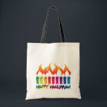 Hanukkah Rainbow Menorah Tote Bag<br><div class="desc">Contemporary rainbow menorah celebrating the Jewish holiday season with the words Happy Hanukkah. Original art of artist Margaret Loftin Whiting.</div>