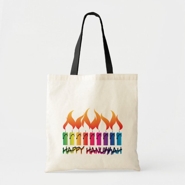 Hanukkah Rainbow Menorah Tote Bag (Front)