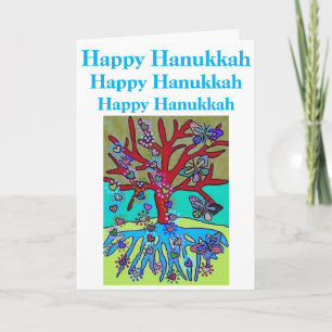Hanukkah Red Tree of Life Hearts & Butterflies Card