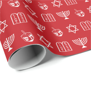 Hanukkah red & white jewish holiday pattern wrapping paper