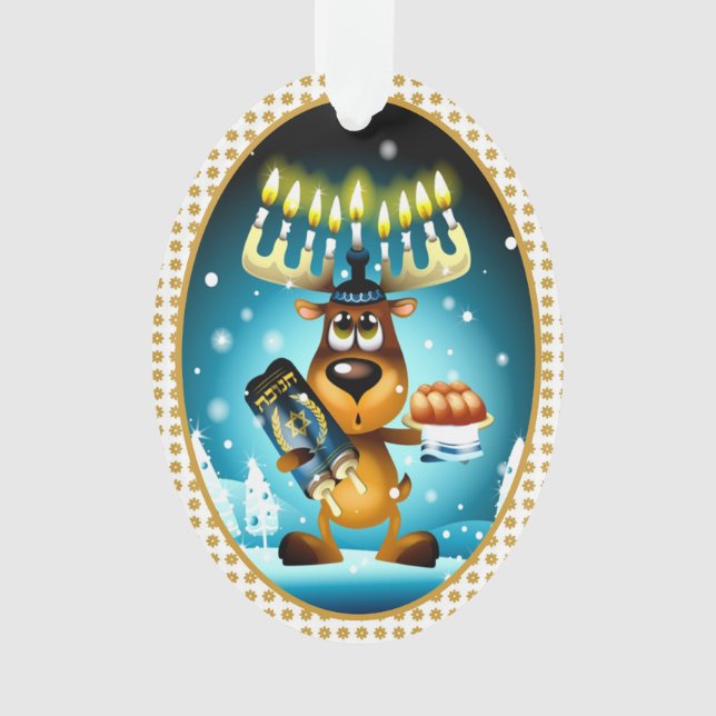 Hanukkah Reindeer Celebrates Chrismukkah Ornament (Front)