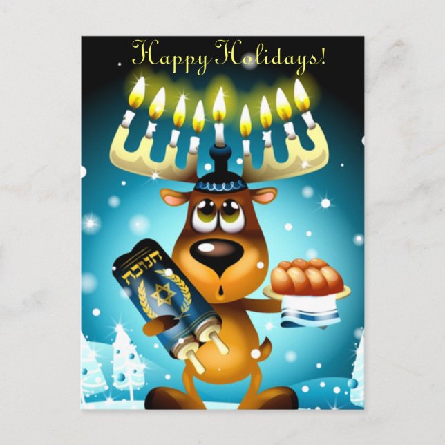 Hanukkah Reindeer Holiday Postcard (Front)