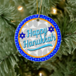 Hanukkah - Retro Modern Shapes Ceramic Ornament<br><div class="desc">"Happy Hanukkah"</div>