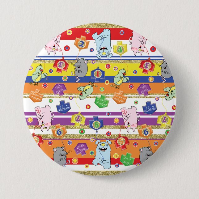 Hanukkah Round Button, Mouse and Friends 3 Inch Round Button (Front)