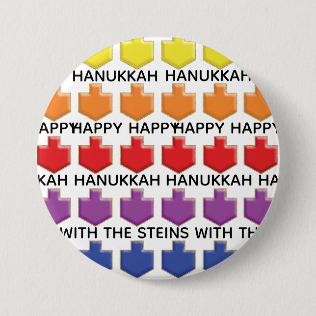 Hanukkah Round Button, Personalize 3D Dreidels 3 Inch Round Button (Front)