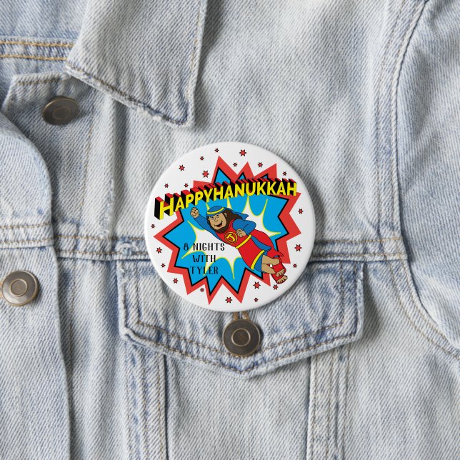 Hanukkah Round Button, Personalize Judah Maccabee 3 Inch Round Button (In Situ)
