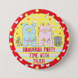 Hanukkah Round Button, Personalize Mouse & Friends 3 Inch Round Button