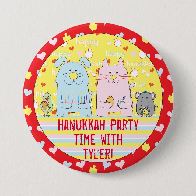 Hanukkah Round Button, Personalize Mouse & Friends 3 Inch Round Button (Front)