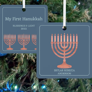 Hanukkah Rustic Menorah Chic Modern Add A Name Metal Ornament