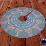 Hanukkah Rustic Menorah Cute Blue Chrismukkah Brushed Polyester Tree Skirt<br><div class="desc">Create the perfect personalized Hanukkah tree skirt with your custom text and a series of rustic faux redwood menorahs circling the border of this rich blue skirt. Whether you have a trendy Hanukkah bush or want to add a touch of Chanukah to the Christmas décor, blended families will love this...</div>