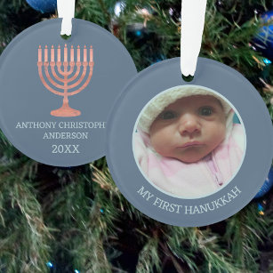Hanukkah Rustic Menorah Cute Double Sided Photo Ornament
