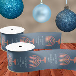 Hanukkah Rustic Menorah Cute Festival Of Lights Satin Ribbon<br><div class="desc">Create your own personalized ribbon for Hanukkah gifts with this easy to use template design featuring a rustic menorah and your custom text. The simple pattern on a rich deep blue background is made up with faux redwood style menorahs alternating with up to four lines of text in a light...</div>