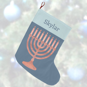 Hanukkah Rustic Menorah Cute Kids Chrismukkah Large Christmas Stocking