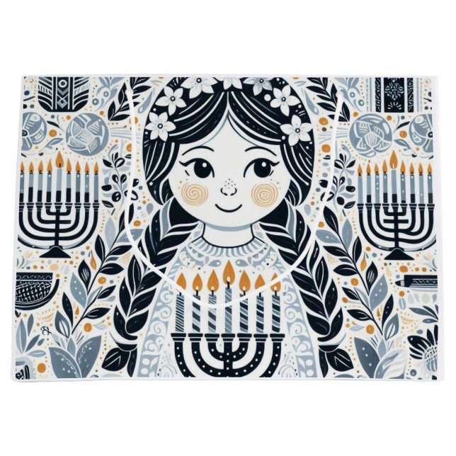 Hanukkah Sameach Celebration Gift Bag: Unwrap the  Large Gift Bag (Front)