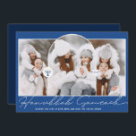 Hanukkah Sameach cool blue script menorah 3 photos Holiday Card<br><div class="desc">Hanukkah Sameach cool blue script menorah 3 photos</div>