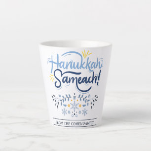 Hanukkah Sameach   Simple Elegant Hanukkah family Latte Mug