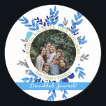 Hanukkah Sameach | Simple Hanukkah family photo Classic Round Sticker<br><div class="desc">Hanukkah Sameach | Simple Hanukkah family photo</div>