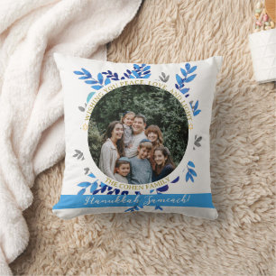 Hanukkah Sameach   Simple Hanukkah family photo Throw Pillow