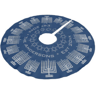Hanukkah Silver Menorah Add A Name Chrismukkah Brushed Polyester Tree Skirt