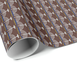 Hanukkah Silver Menorah on Brown Wrapping Paper