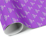 Hanukkah Silver Menorah on Purple Wrapping Paper<br><div class="desc">Wrapping paper with silver menorah with blue candles and yellow candle flame pattern on a purple background. Customizable. Perfect for the Jewish holiday of Hanukkah (Chanukah).</div>