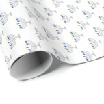 Hanukkah Silver Menorah on White Wrapping Paper<br><div class="desc">Wrapping paper with silver menorah with blue candles and yellow candle flame pattern on a white background. Customizable. Perfect for the Jewish holiday of Hanukkah (Chanukah).</div>