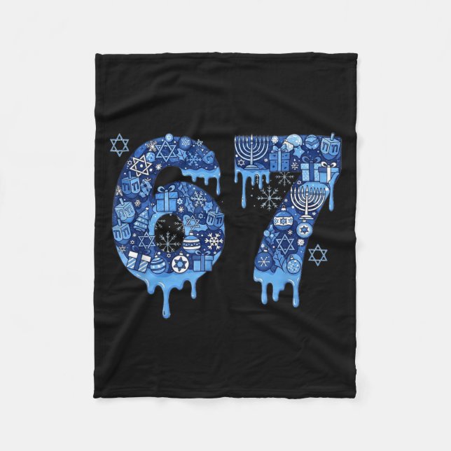 Hanukkah Six Seven 67 Meme Funny Dreidel Menorah S Fleece Blanket (Front)