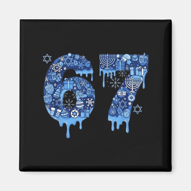 Hanukkah Six Seven 67 Meme Funny Dreidel Menorah S Magnet (Front)