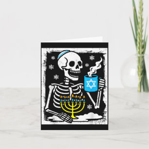 Hanukkah Skeleton Coffee Dreidel Jewish Menorah Ch Card