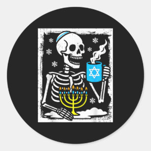 Hanukkah Skeleton Coffee Dreidel Jewish Menorah Ch Classic Round Sticker
