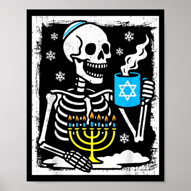 Hanukkah Skeleton Coffee Dreidel Jewish Menorah Ch Poster (Front)
