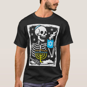 Hanukkah Skeleton Coffee Dreidel Jewish Menorah Ch T-Shirt