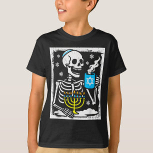 Hanukkah Skeleton Coffee Dreidel Jewish Menorah Ch T-Shirt