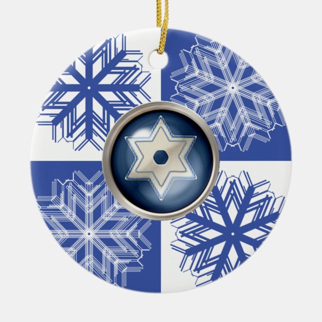 Hanukkah Snowflake Star of David Holiday Ornament (Front)