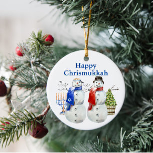 Hanukkah Snowman Christmas Chrismukkah Ceramic Ornament