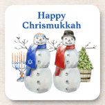 Hanukkah Snowman Christmas Chrismukkah  Coaster<br><div class="desc">This design may be personalized in the area provided by changing the photo and/or text. Or it can be customized by clicking Personalize this Template and then choosing the click to customize further option and delete or change the colour of the background, add text, change the text colour or style,...</div>