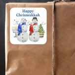 Hanukkah Snowman Christmas Chrismukkah   Square Sticker<br><div class="desc">This design may be personalized in the area provided by changing the photo and/or text. Or it can be customized by clicking Personalize this Template and then choosing the click to customize further option and delete or change the colour of the background, add text, change the text colour or style,...</div>