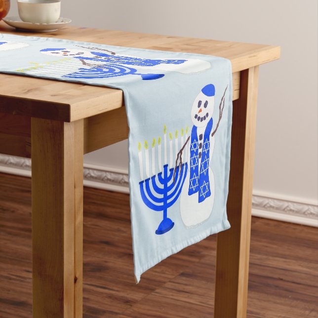 Hanukkah Snowman Cute Add Your Name Fun Holiday Long Table Runner (In Situ)