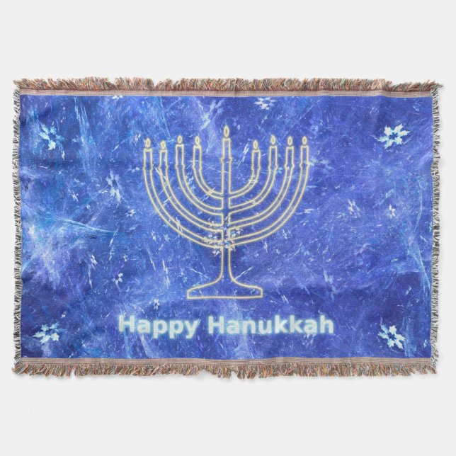 Hanukkah Snowstorm Menorah Throw Blanket (Front)
