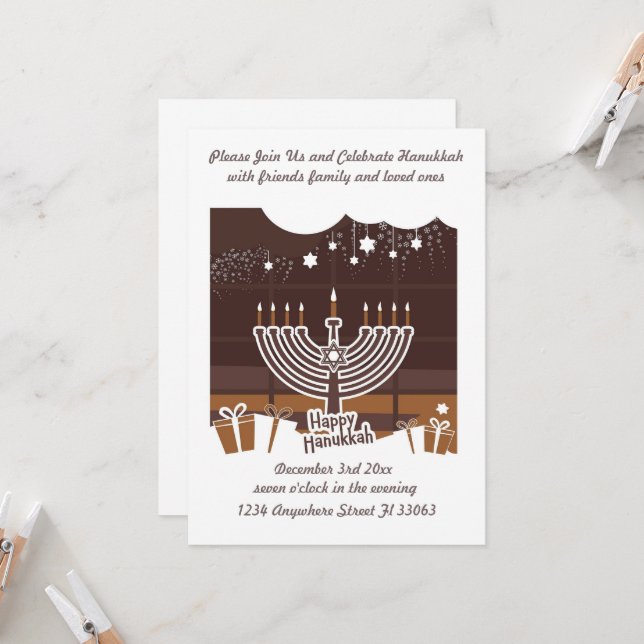 Hanukkah Special Party Invitation of all ages. (Front/Back In Situ)