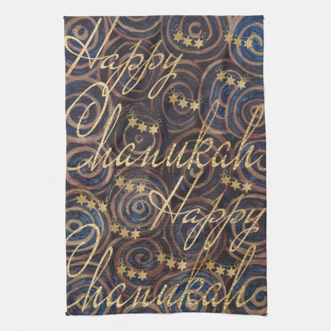 Hanukkah Spinning Golds Kitchen Towel (Vertical)