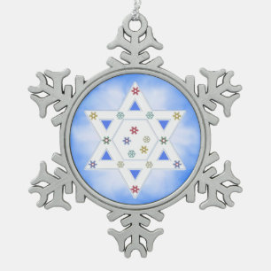 Hanukkah Star and Snowflakes Blue Snowflake Pewter Christmas Ornament