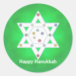Hanukkah Star and Snowflakes Green Classic Round Sticker